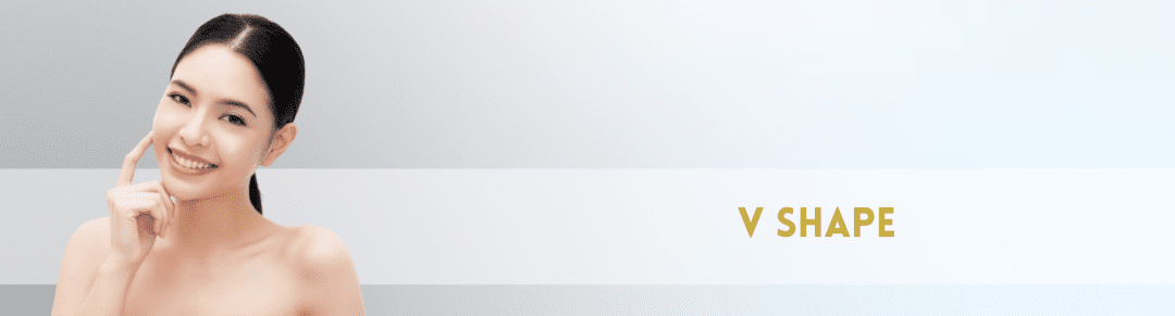 Mobile banner image with text about the V-shape aesthetic and a visual element related to facial contouring or a slimmer jawline. A Malaysian flag may also be included.